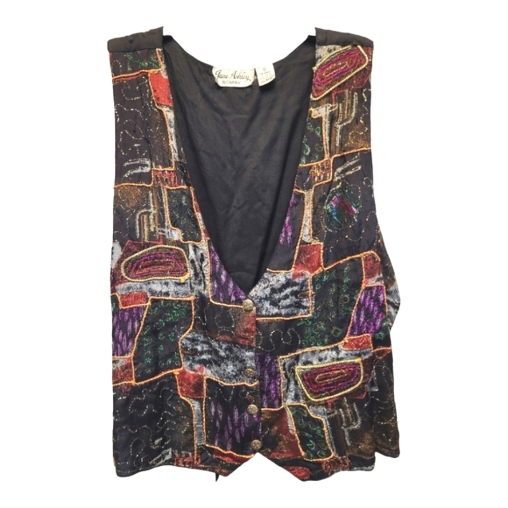 Jane Ashley Multicolored Graphic Embellished Vest Plus-Size - Size 1X